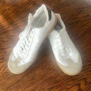 White and Tan Athletic Shoes